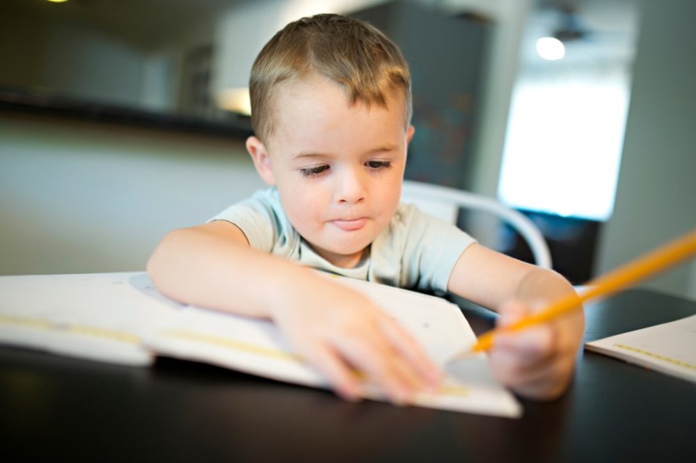 Young boy doing homework