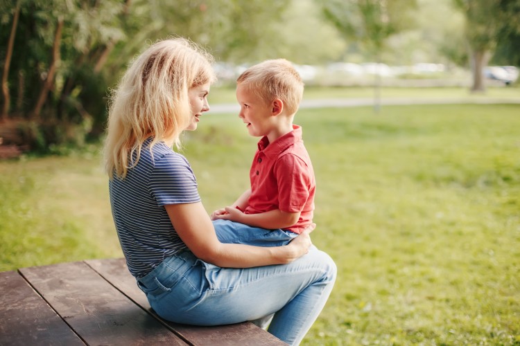 mother and son talking